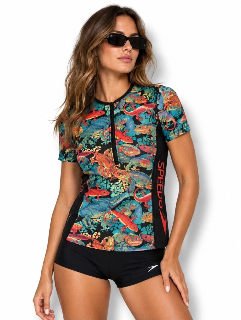 Vintage 90s Speedo Iguana Lizard Swim Top 90s Half Zip Technical Jersey Swim